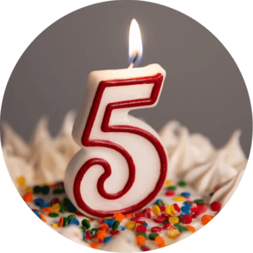 Turning 5 in 2025 logo